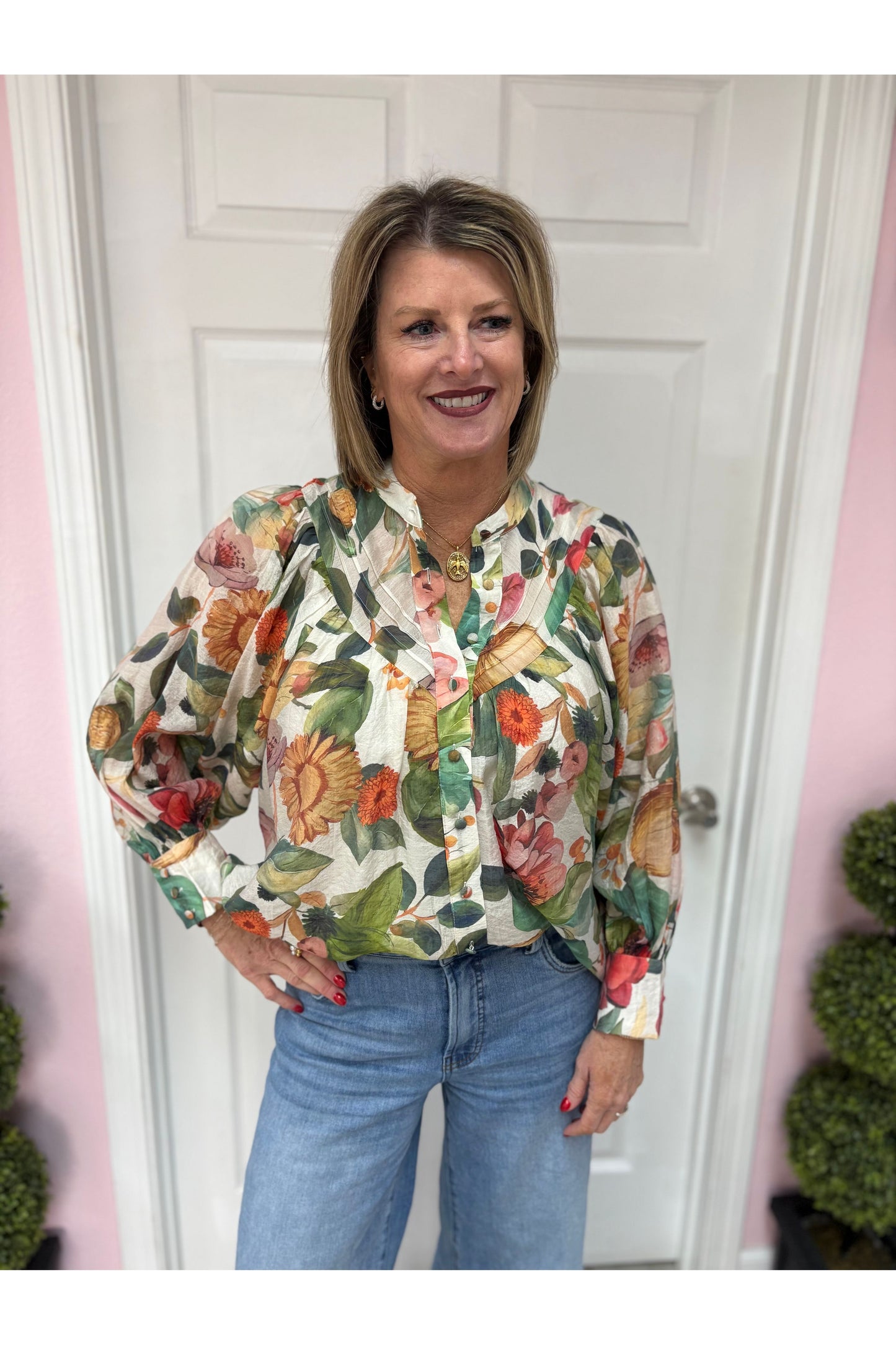 Grace Forest Bloom Button Up Blouse