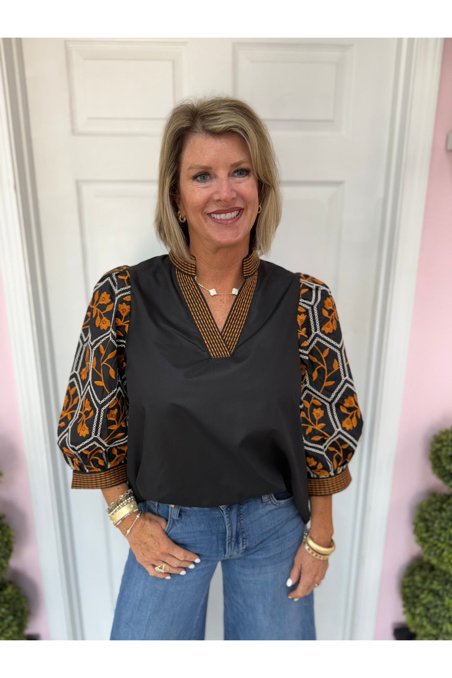 Gina Black Patterned Blouse- pre-order