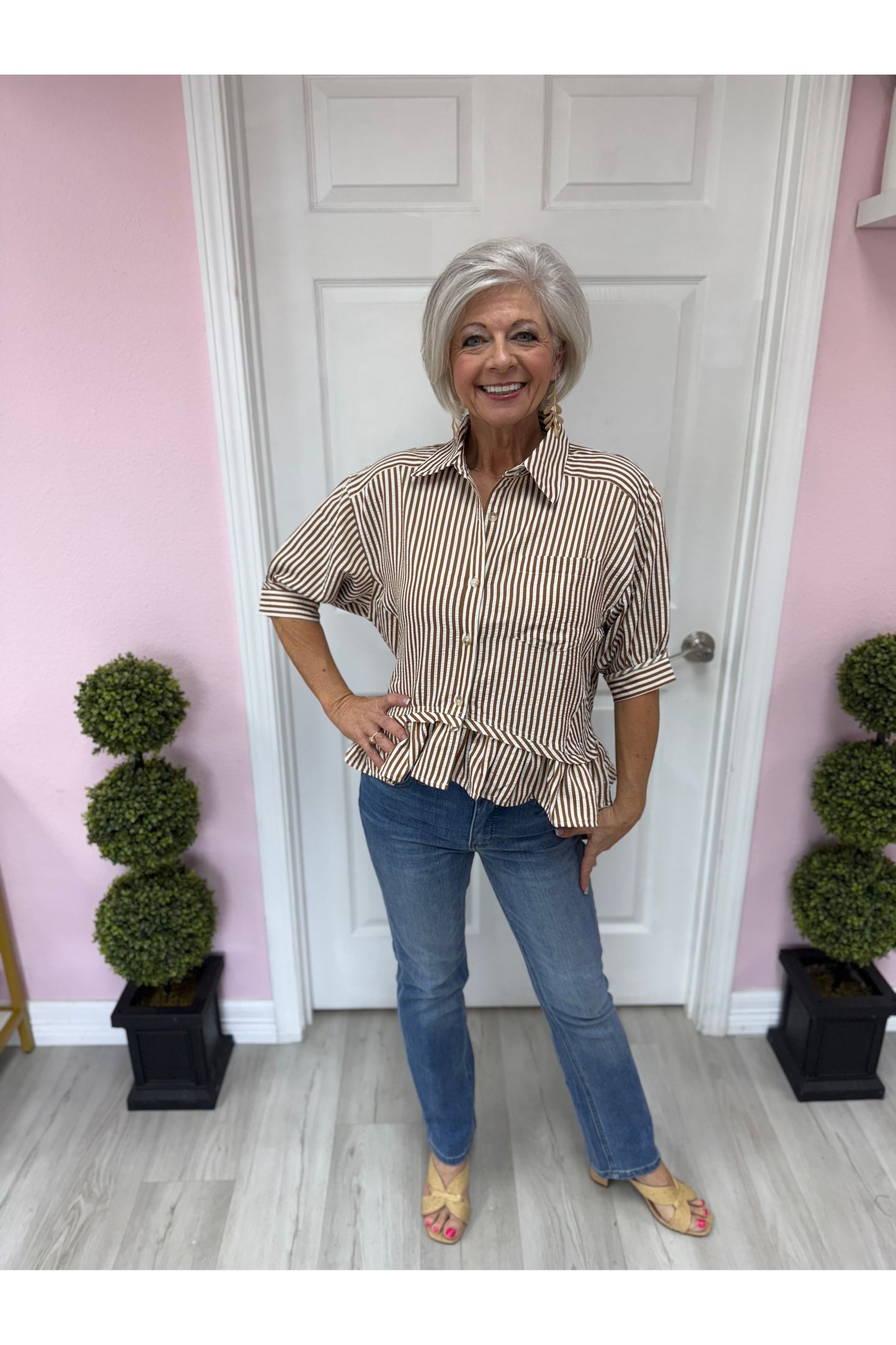 Laura Brown Ruffle Bottom Blouse