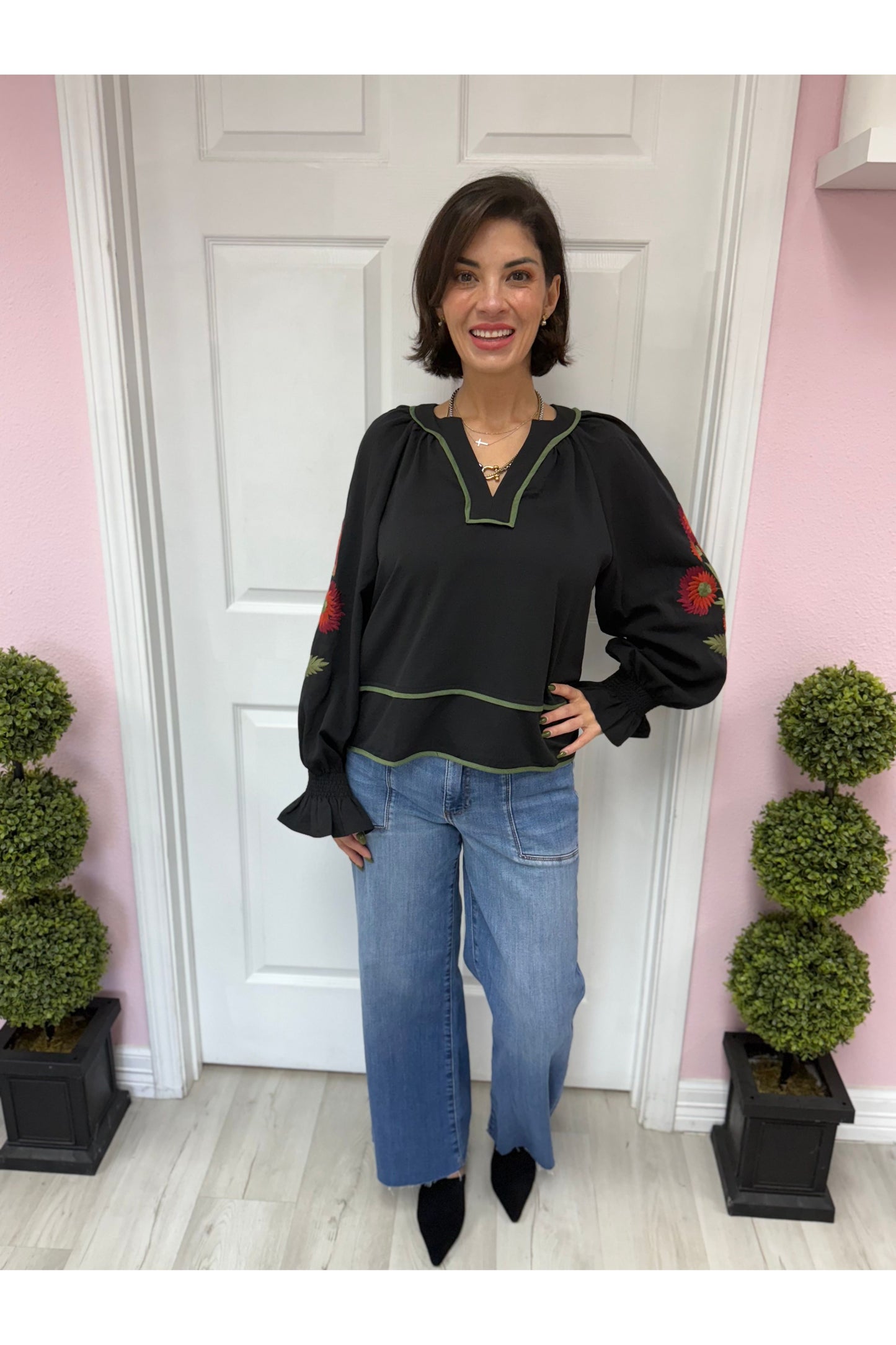 Braeden Black Embroidered Top