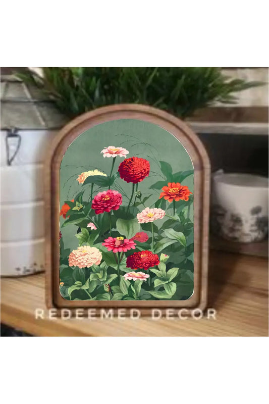 Arch Top Vintage Zinnias Framed Art