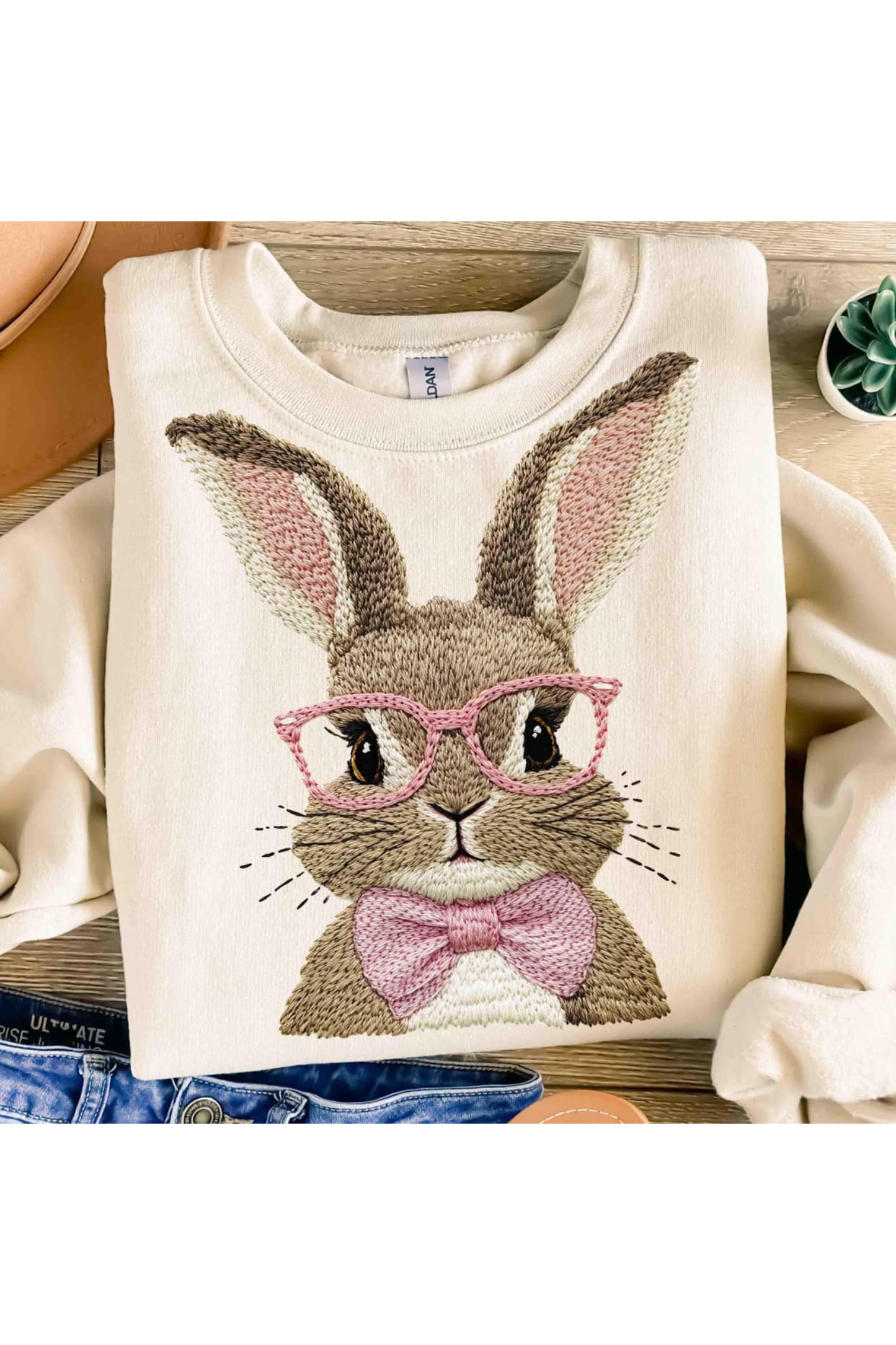 FAUX Pink Embroidery Bunny Tee