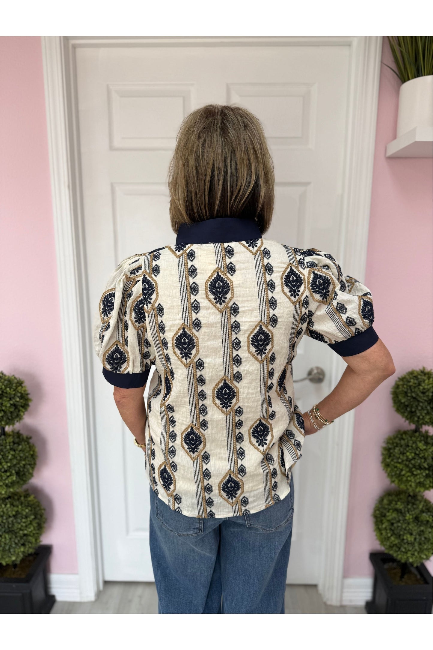 Abstract Patterned Embroidered Blouse