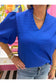 Puff Sleeve Ruffled Neck Textured Fabric Top