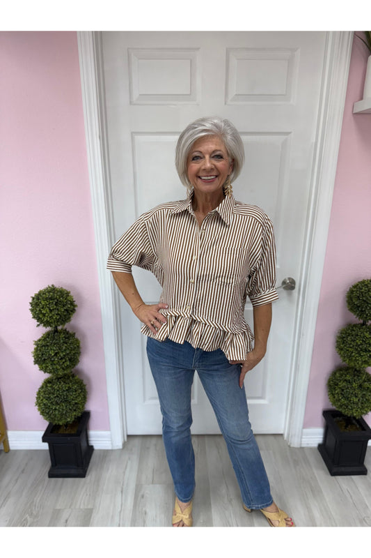 Laura Brown Ruffle Bottom Blouse