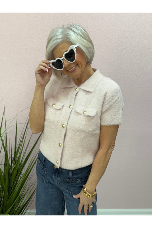 Short Sleeve Secret Pearl Fuzzy Camp Shirt