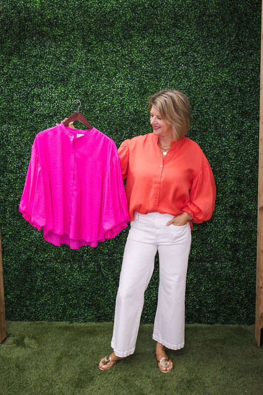 Balloon Sleeve Solid Blouse