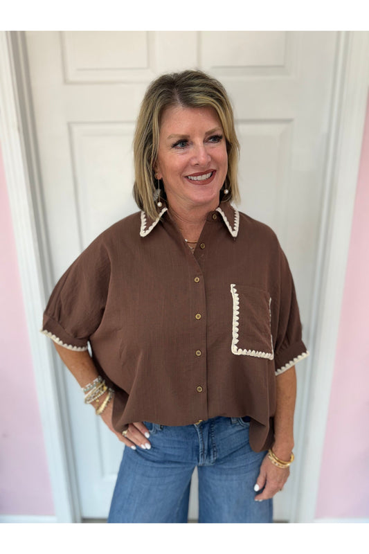 Whip Stitch Button Front Shirt