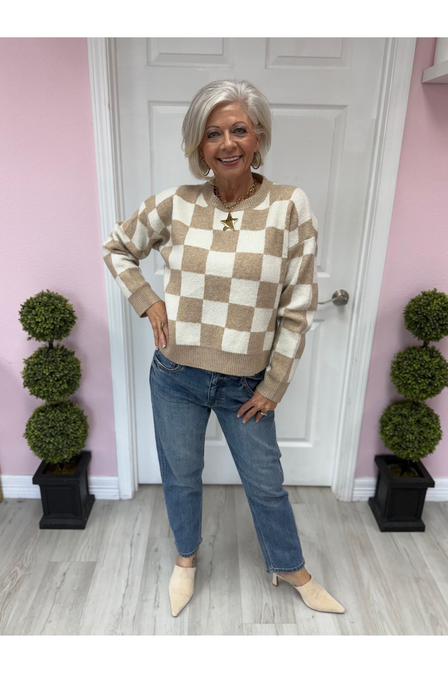 Taupe Checkered Sweater
