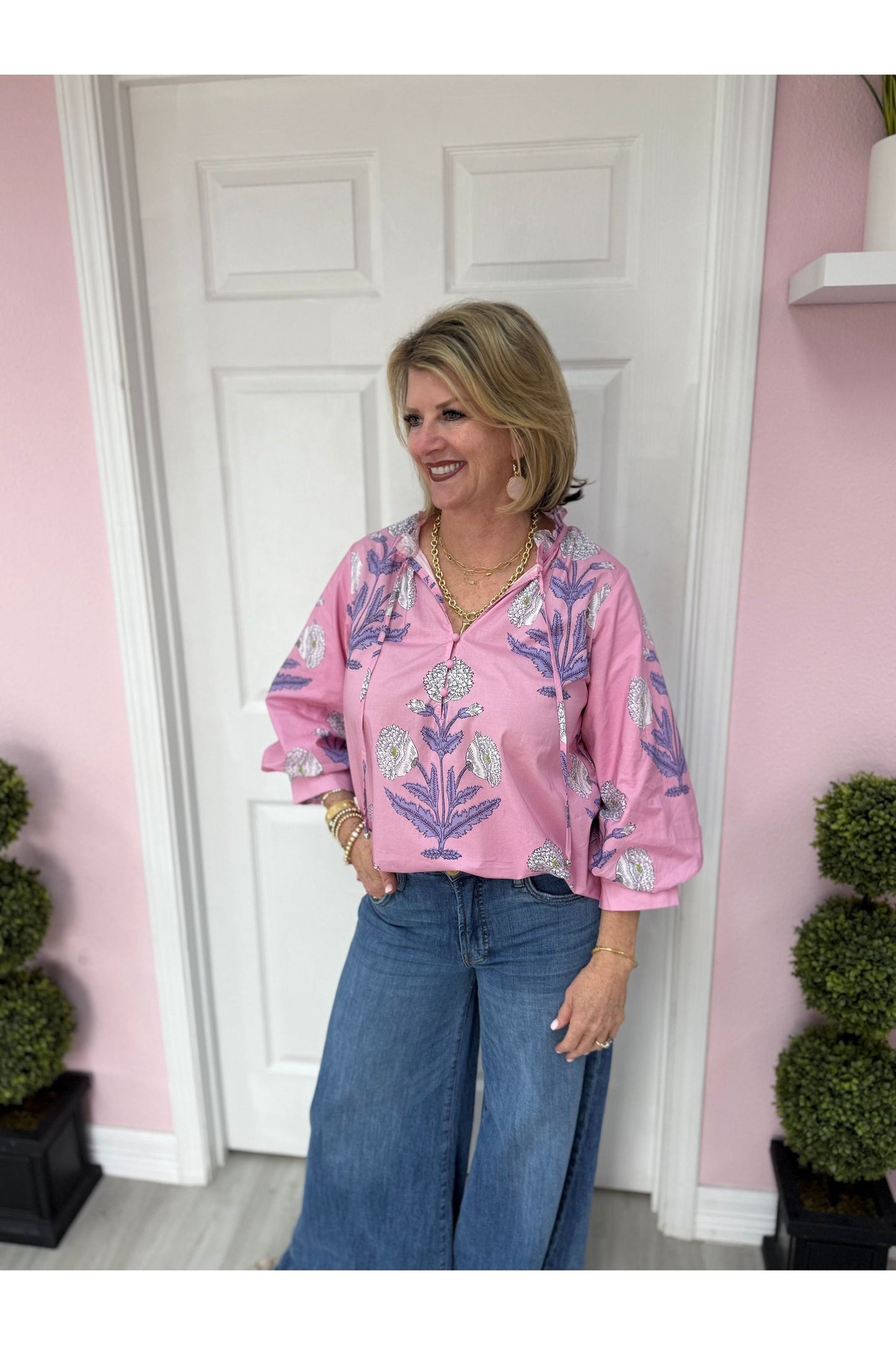 3/4 Sleeve Floral Print Poet Blouse