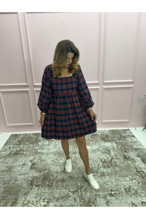 Navy Plaid Flannel Dress