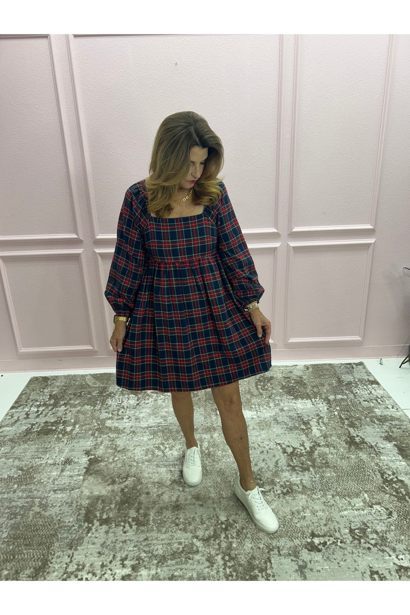 Navy Plaid Flannel Dress