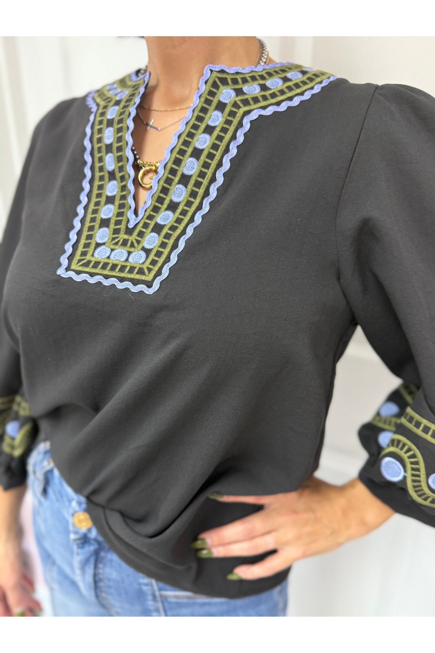 Nikki Black Embroidered Top