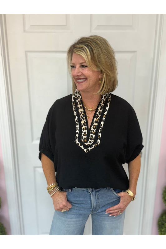 Leopard Detailed Dolman Sleeve Blouse Restock Coming