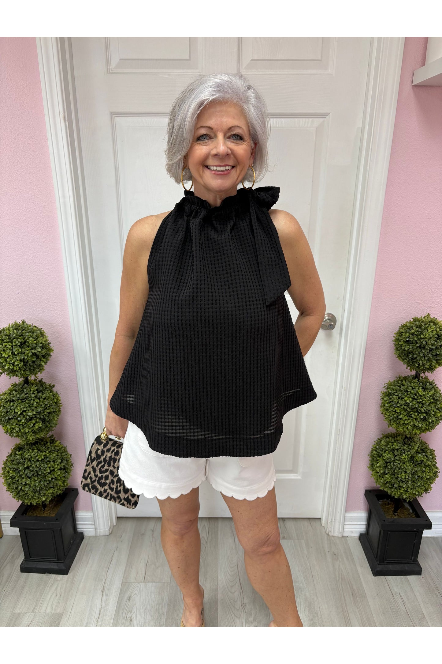 Ruffle Neck Tie Sleeveless Top