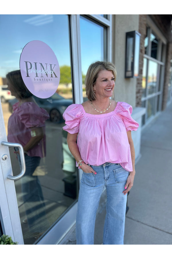 Baby Pink Square Neck Blouse
