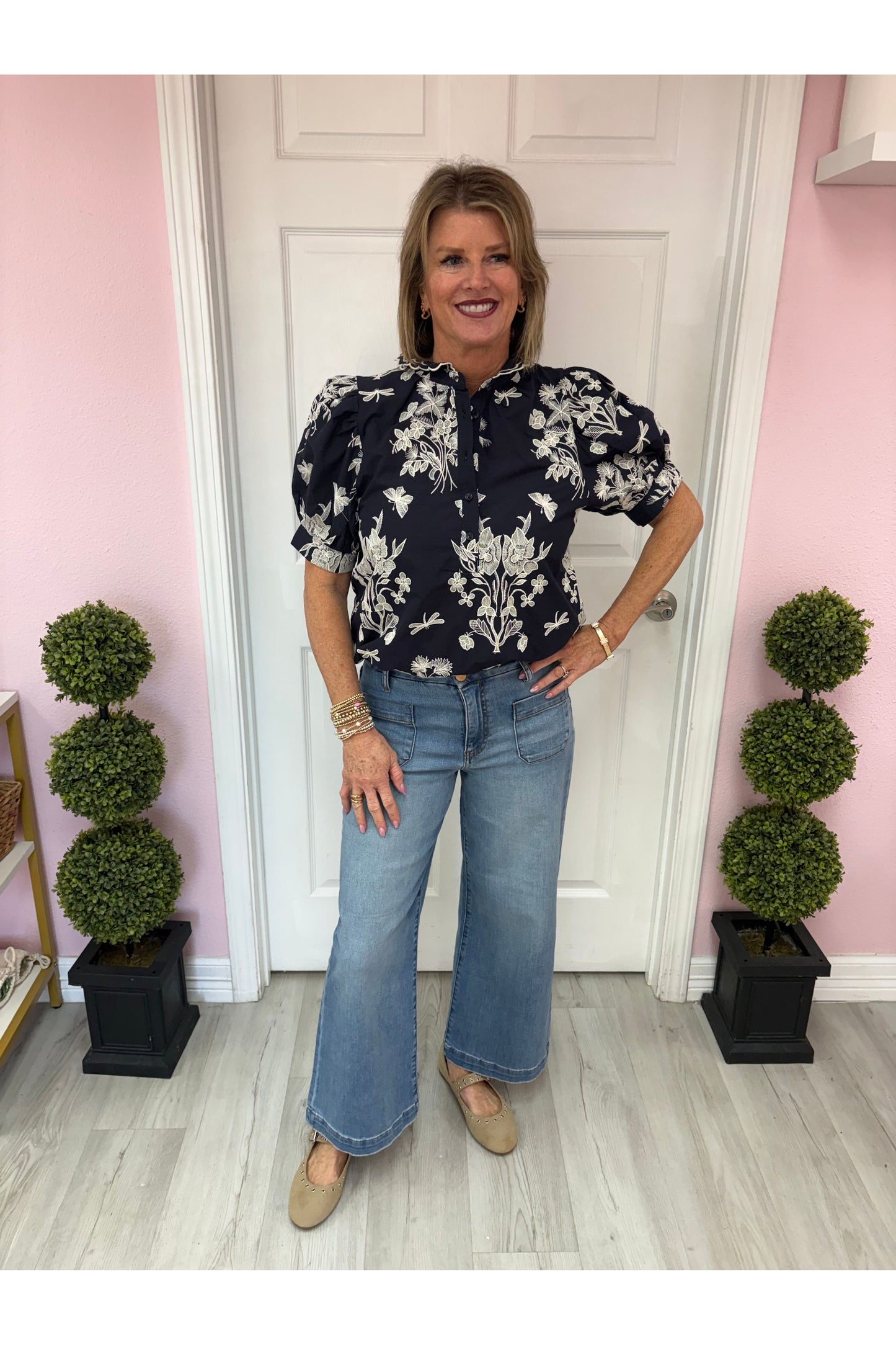 Grace Double Ruffle Embroidered Blouse