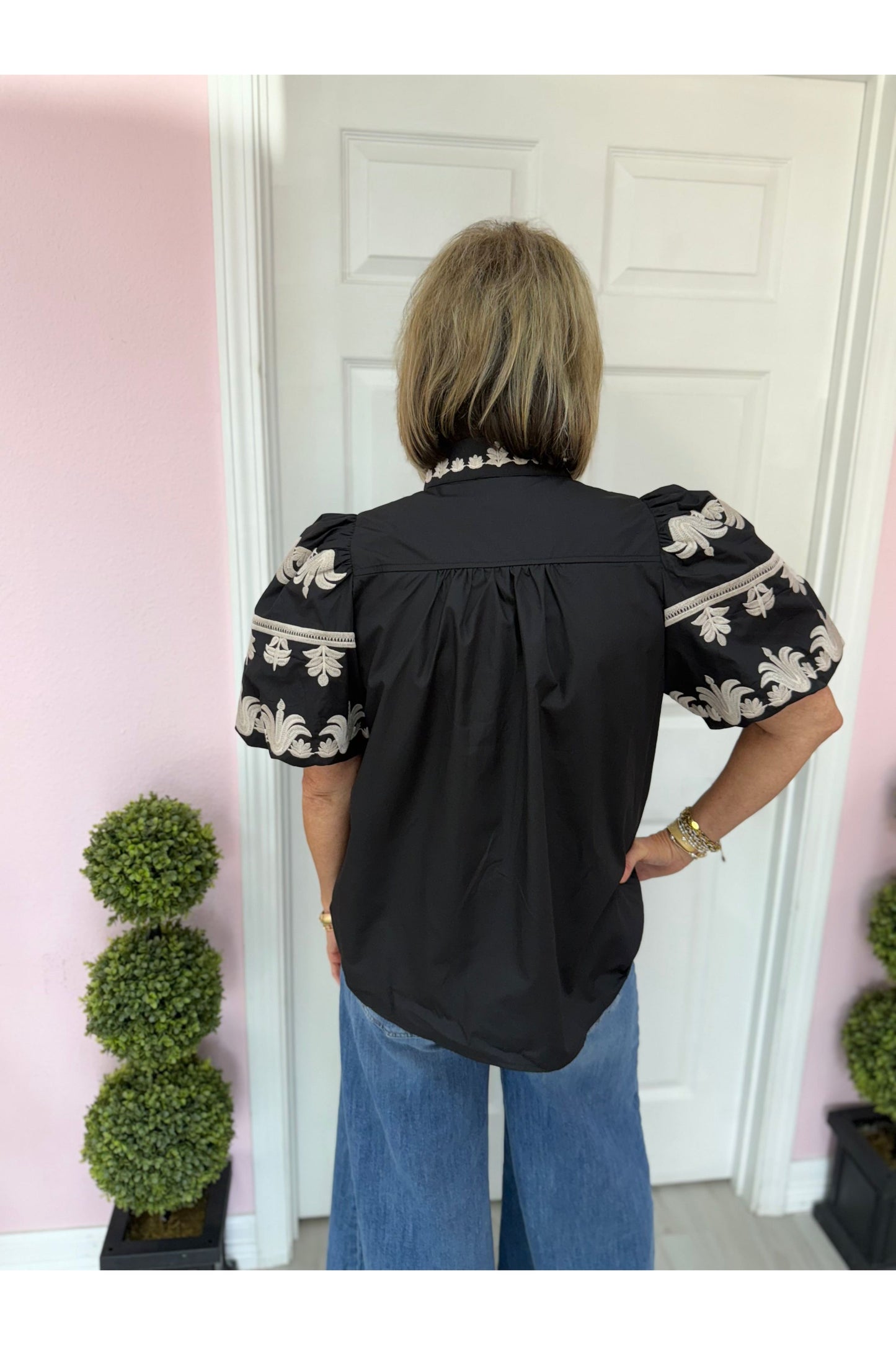 Manhattan Black Embroidered Blouse Restock Coming