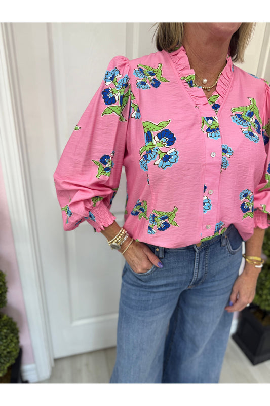 Tamra Pink  L/S Floral Blouse