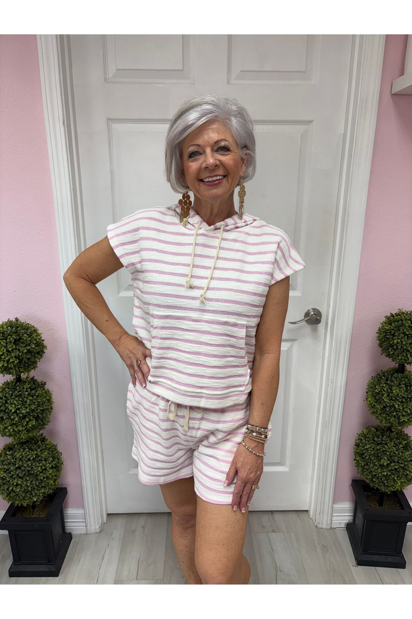 Alexis Pink Striped Breezy Shorts Set