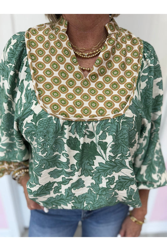 Kelly Contrasting Pattern Blouse