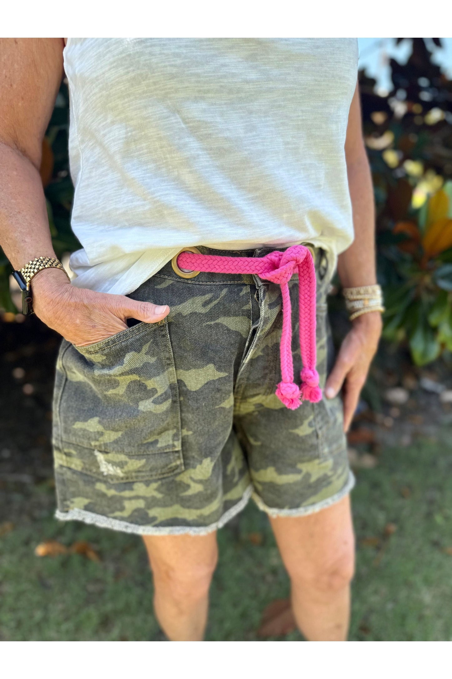 Camo Print Patch Pocket Shorts