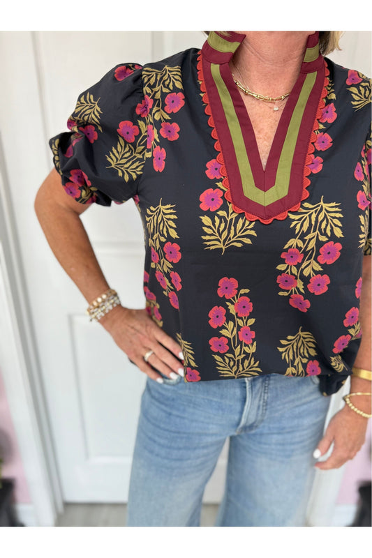Montauk Floral Bubble Sleeve- Restock Coming