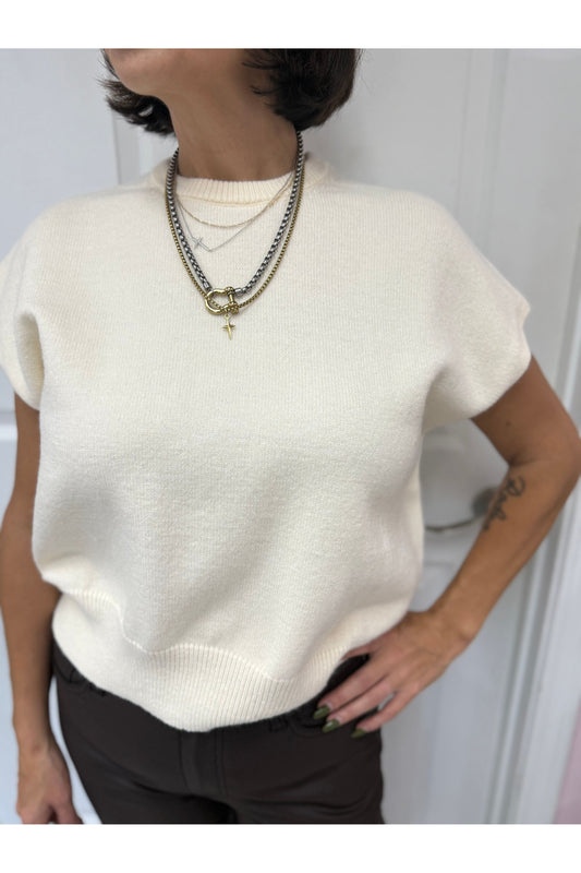 Loose Fit Short Sleeve Sweater