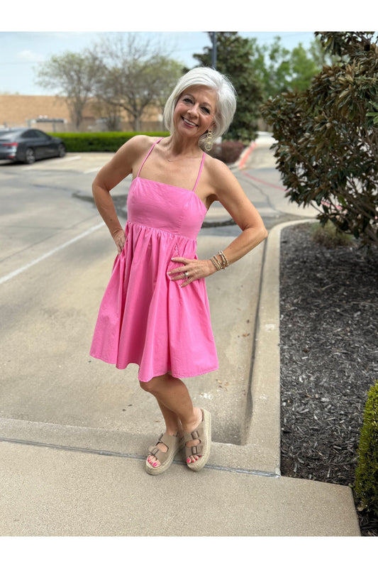 Pink Poplin Midi Dress