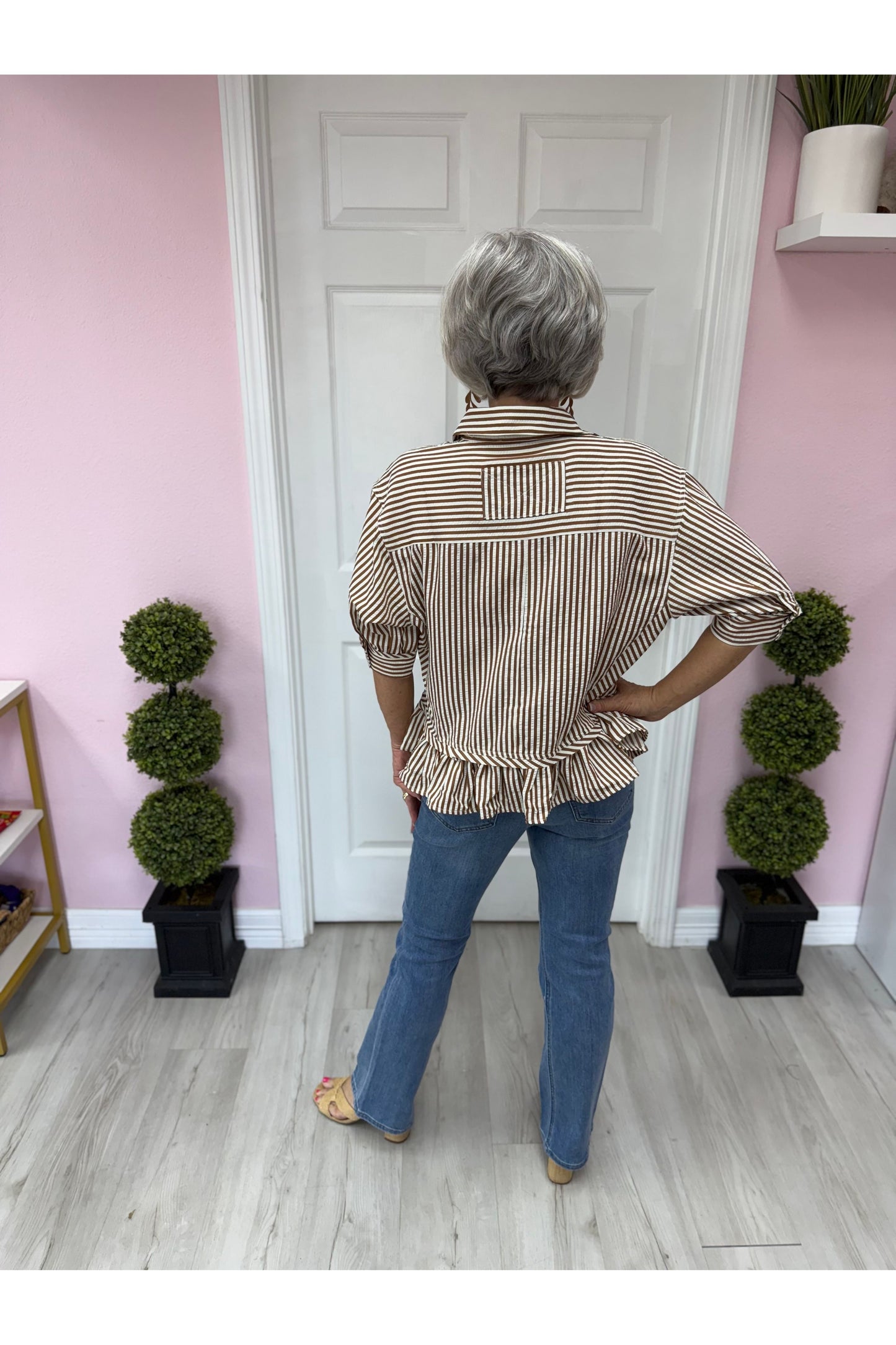 Laura Brown Ruffle Bottom Blouse