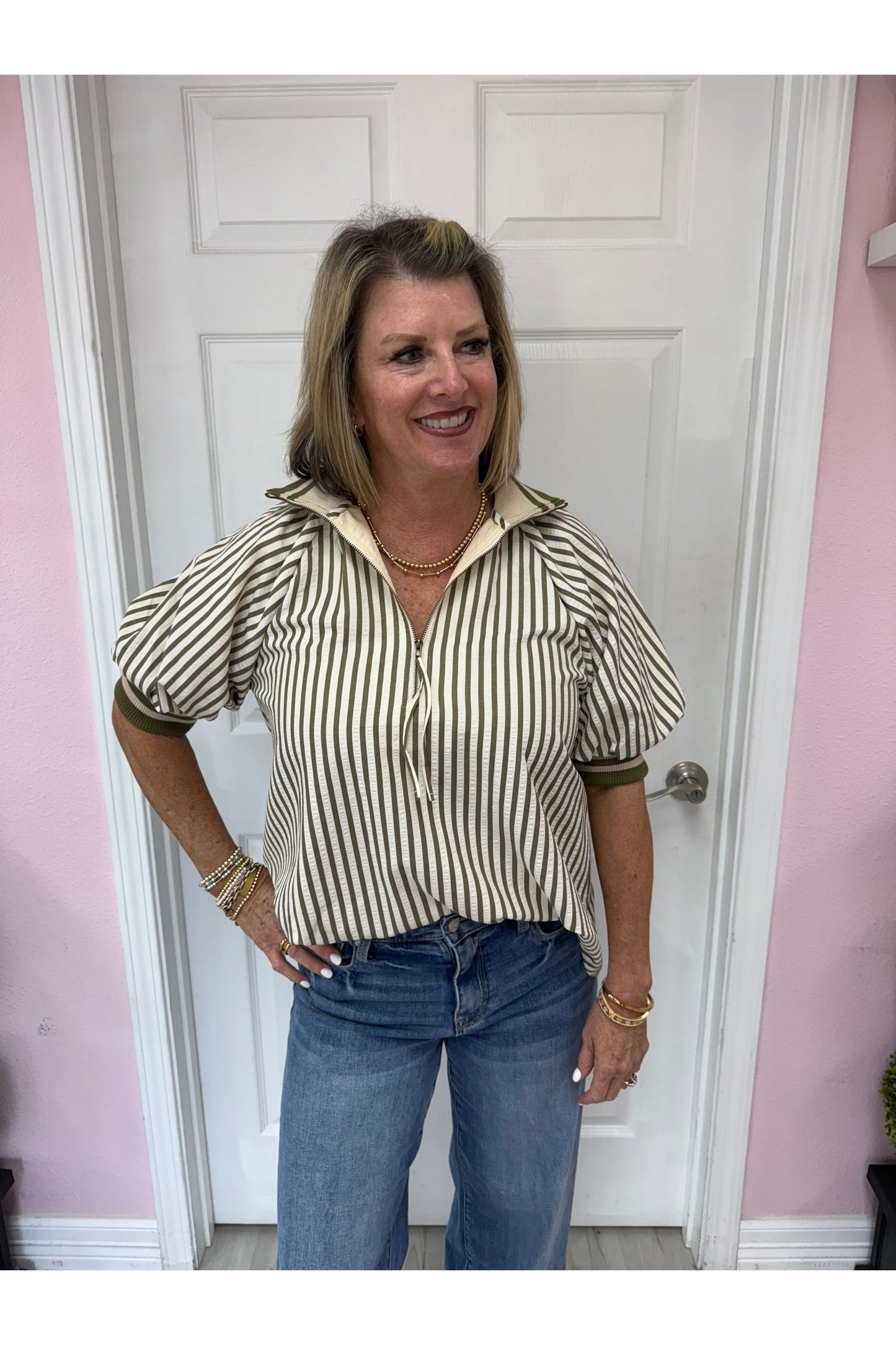 Striped Pattern 3/4 Sleeve Blouse