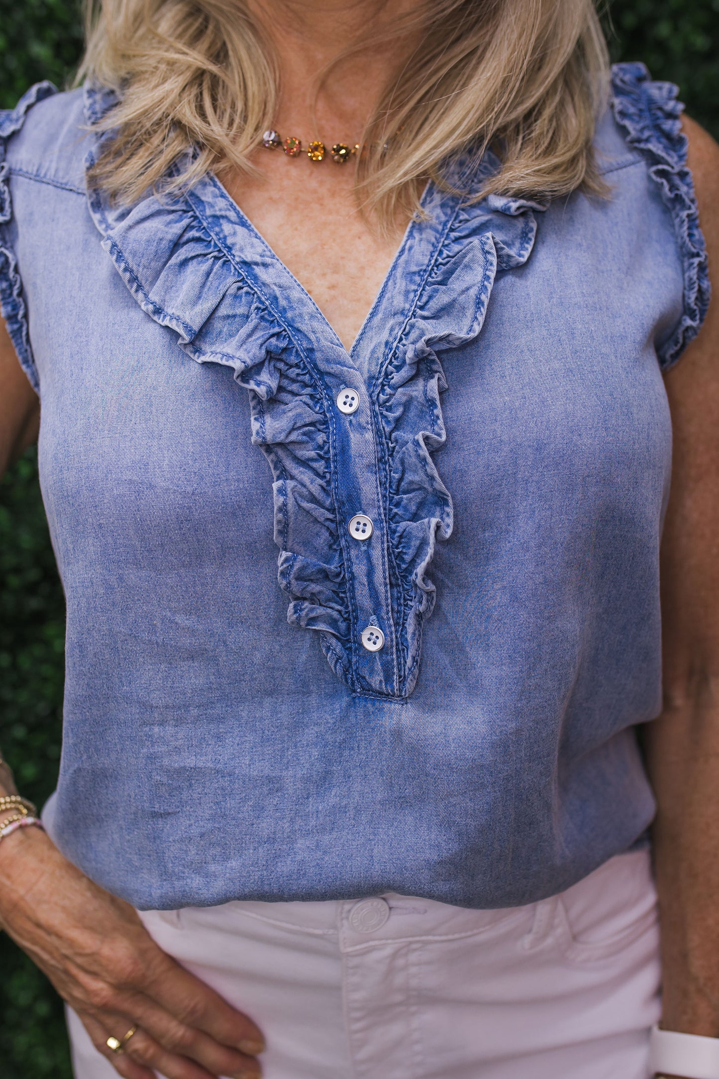 Shiloh Sleeveless Chambray Top