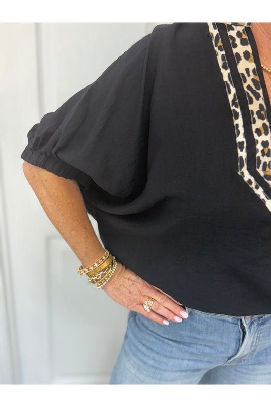 Leopard Detailed Dolman Sleeve Blouse Restock Coming