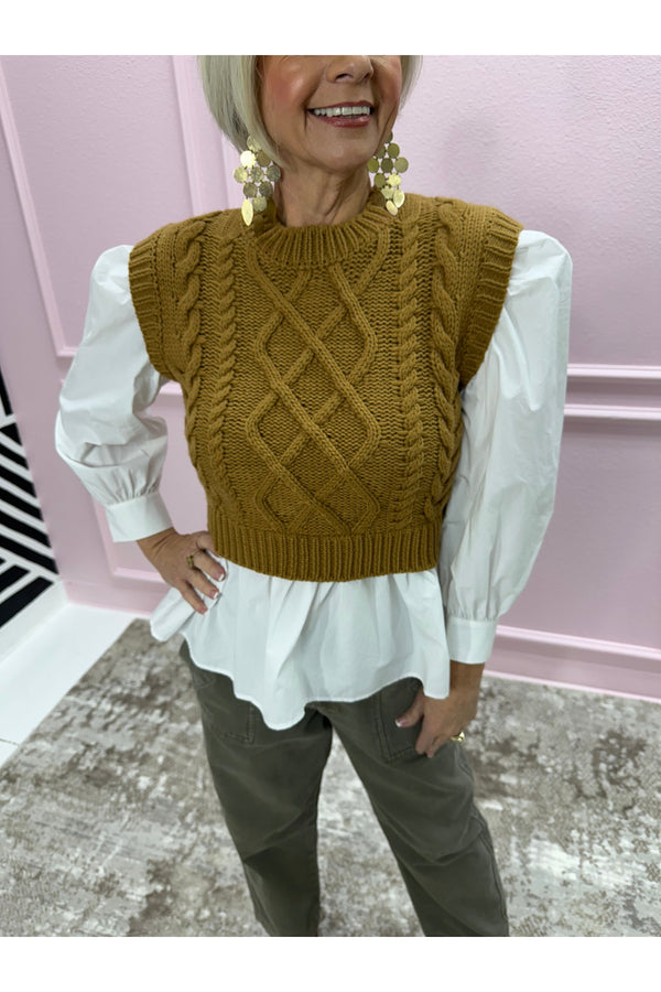 Sweater Vest Combo Long Sleeve Top