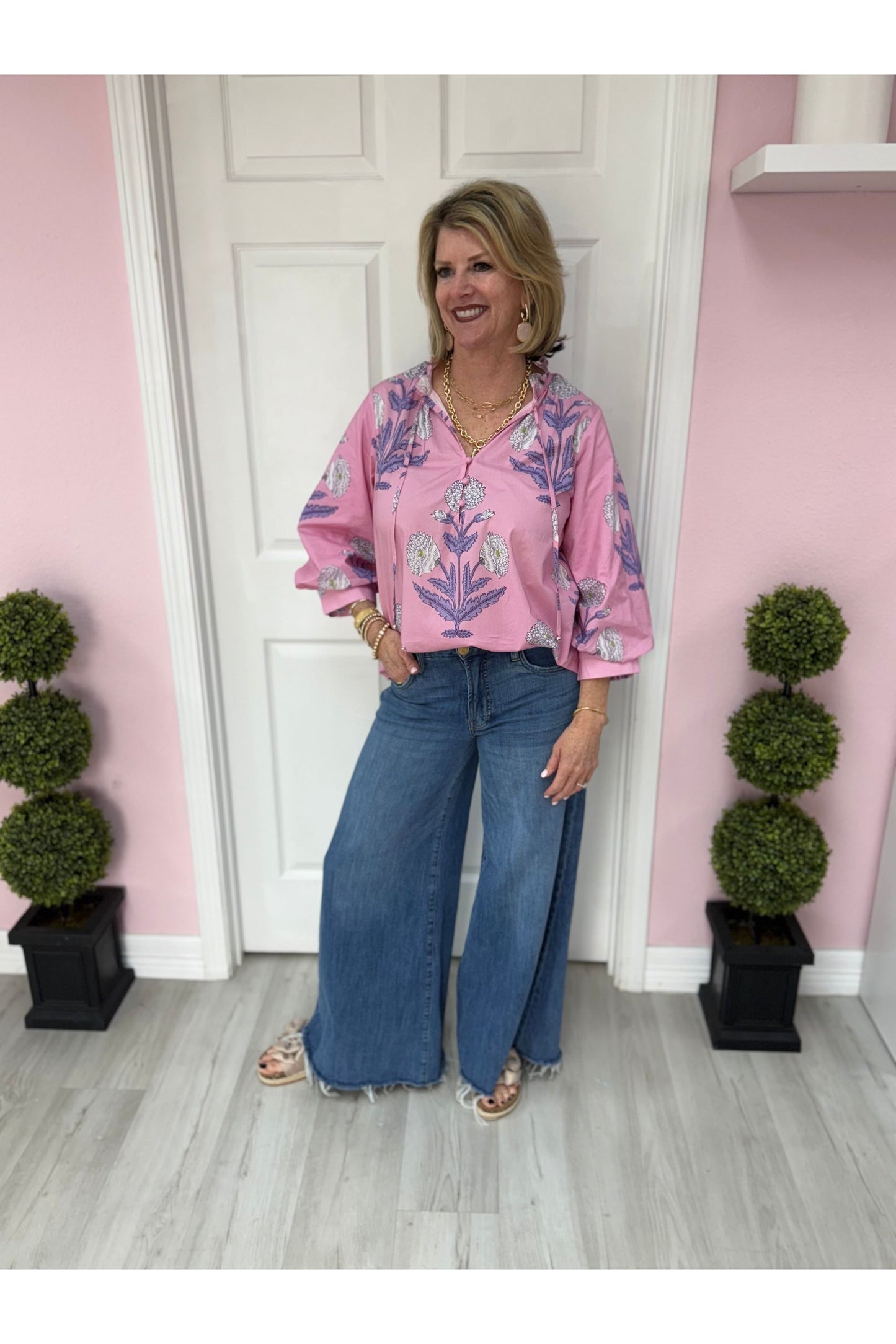 3/4 Sleeve Floral Print Poet Blouse