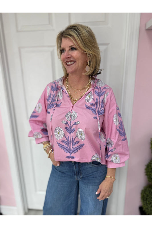3/4 Sleeve Floral Print Poet Blouse