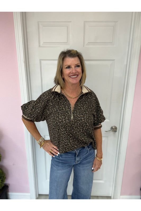 Leopard 3/4 Zip Top