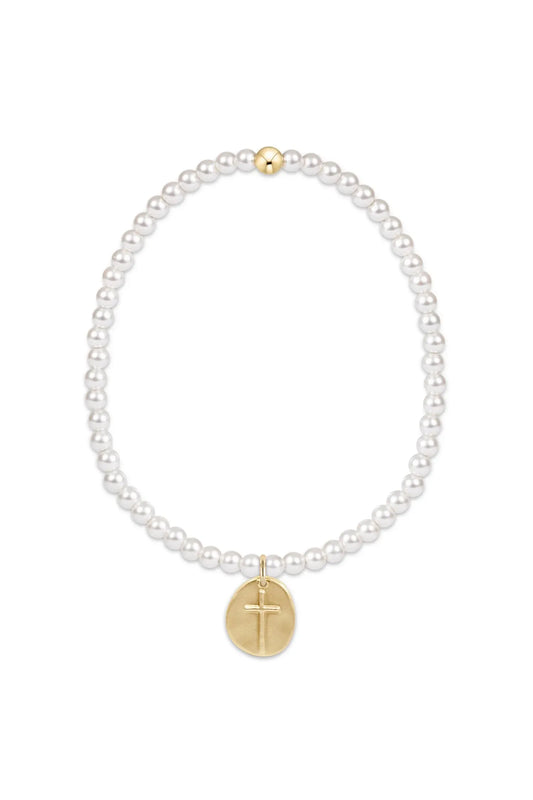 EN Classic Pearl 3mm Bracelet -Inspire Small Gold Disc✔️