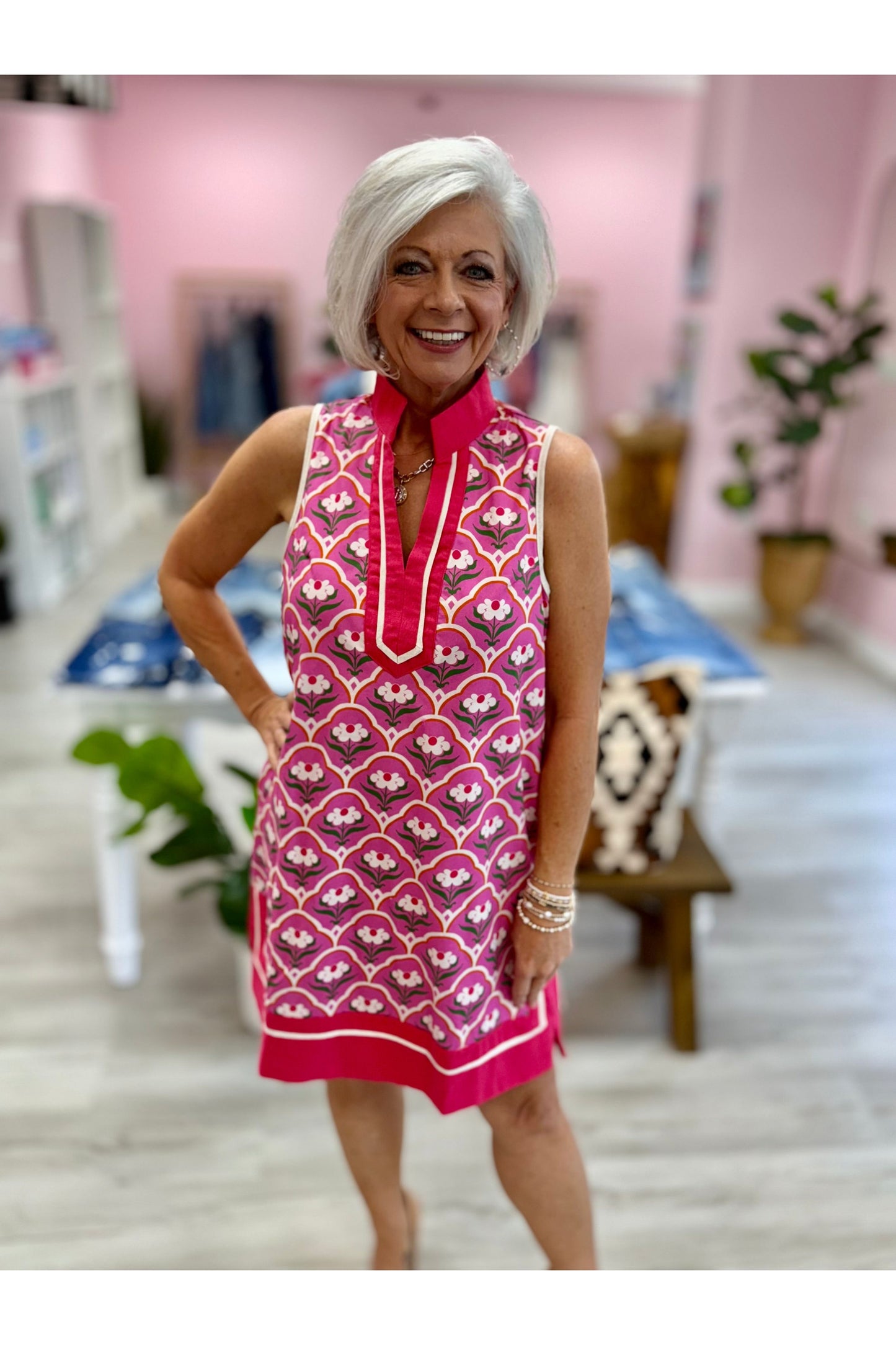 Daisy S/S Dress with Linen Contrast Trim