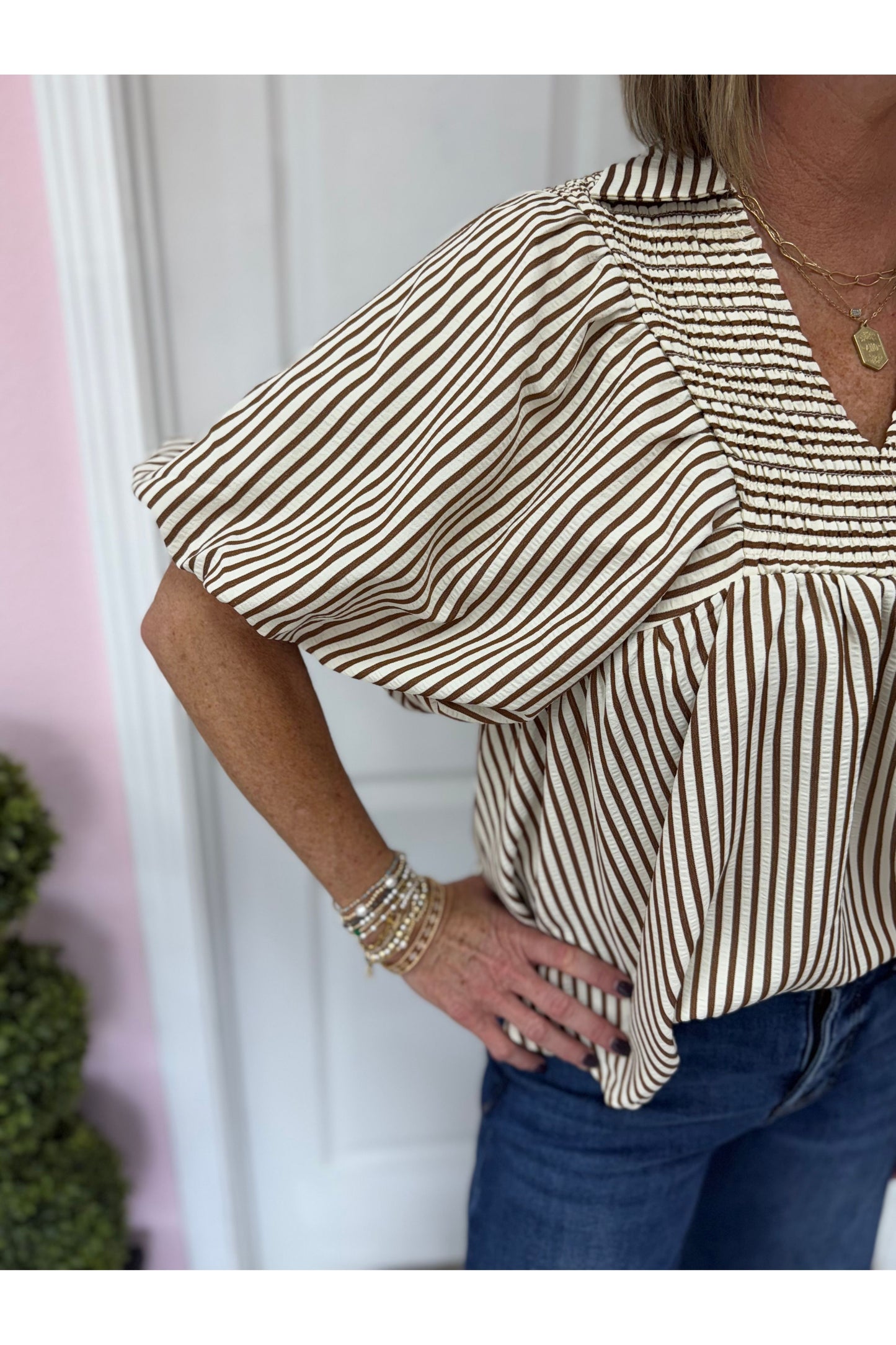 Sarah Striped Dolman Sleeve Blouse