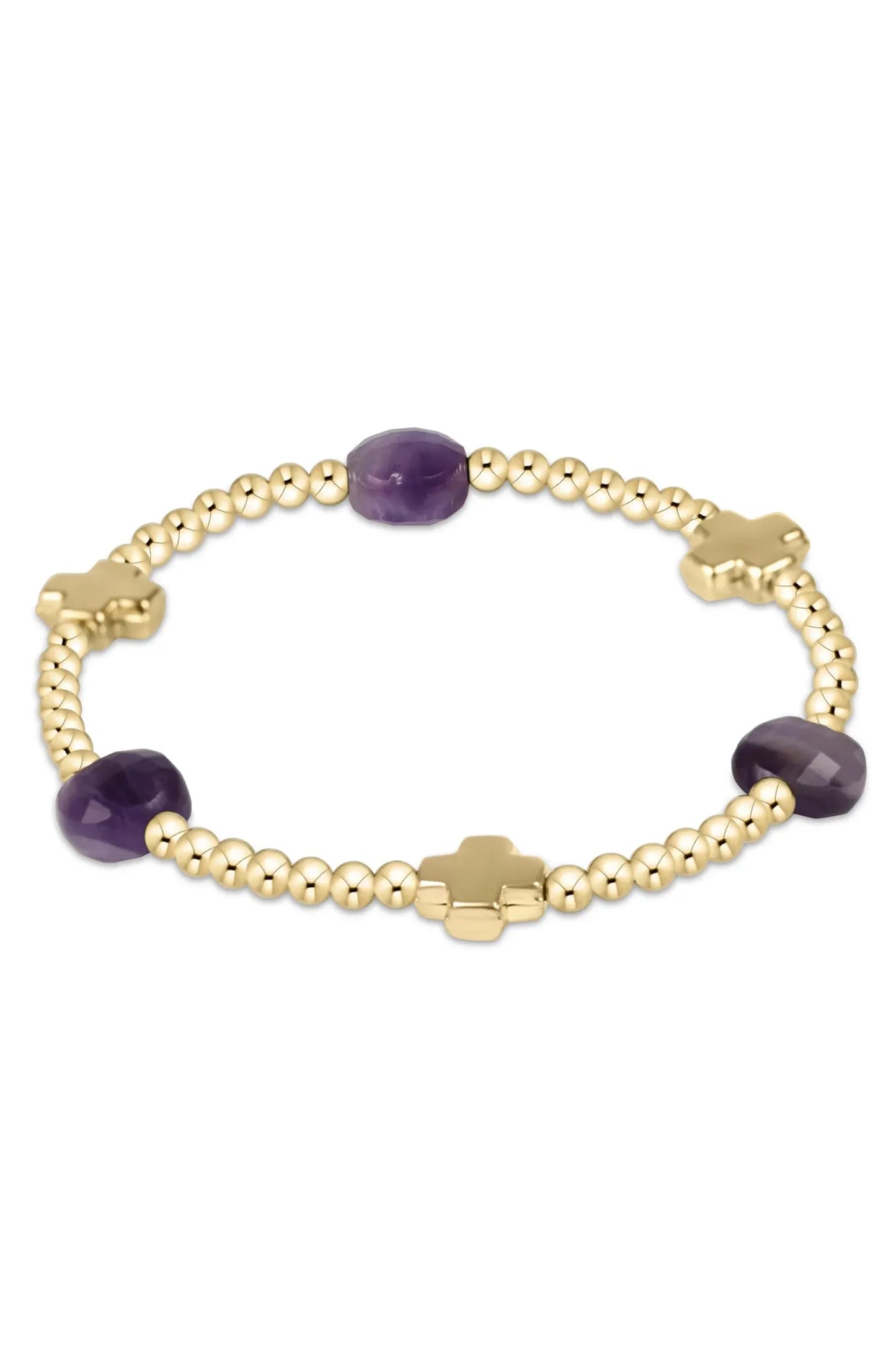 Signature Cross Admire Gold Pattern 3mm Bead Bracelet-Amethyst BSCADG3AM