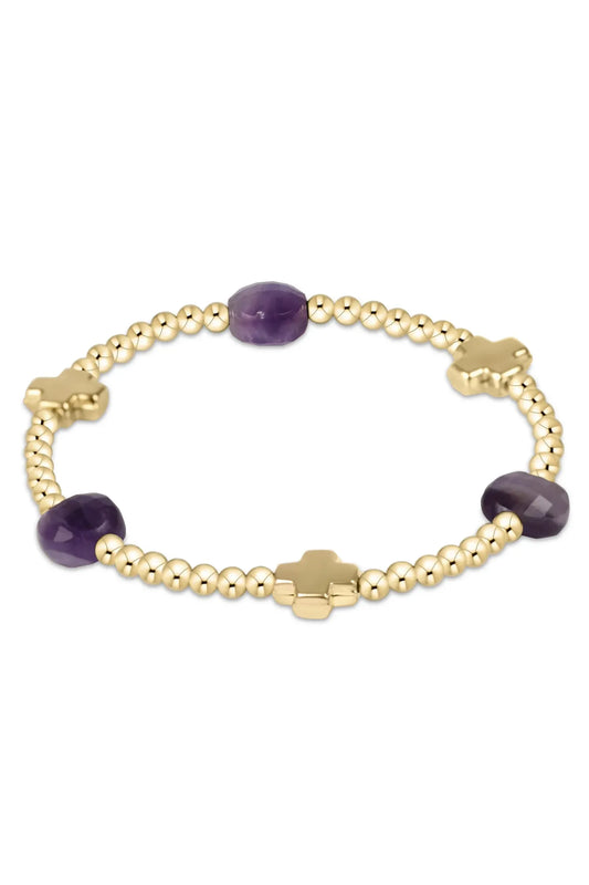 Signature Cross Admire Gold Pattern 3mm Bead Bracelet-Amethyst BSCADG3AM