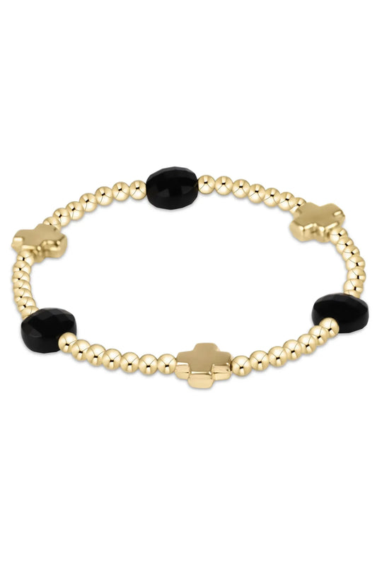 Signature Cross Admire Gold Pattern 3mm Bead Bracelet-Faceted Onyx BSCADG3FOX