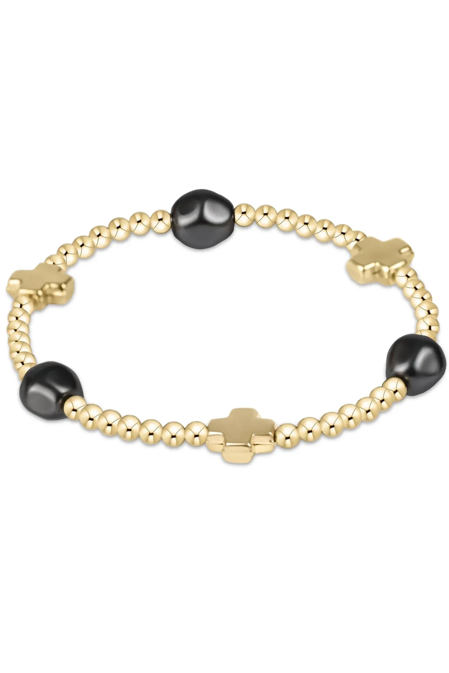 Signature Cross Admire Gold Pattern 3mm Bead Bracelet-Pearl Dark Grey BSCADG3PEDKG