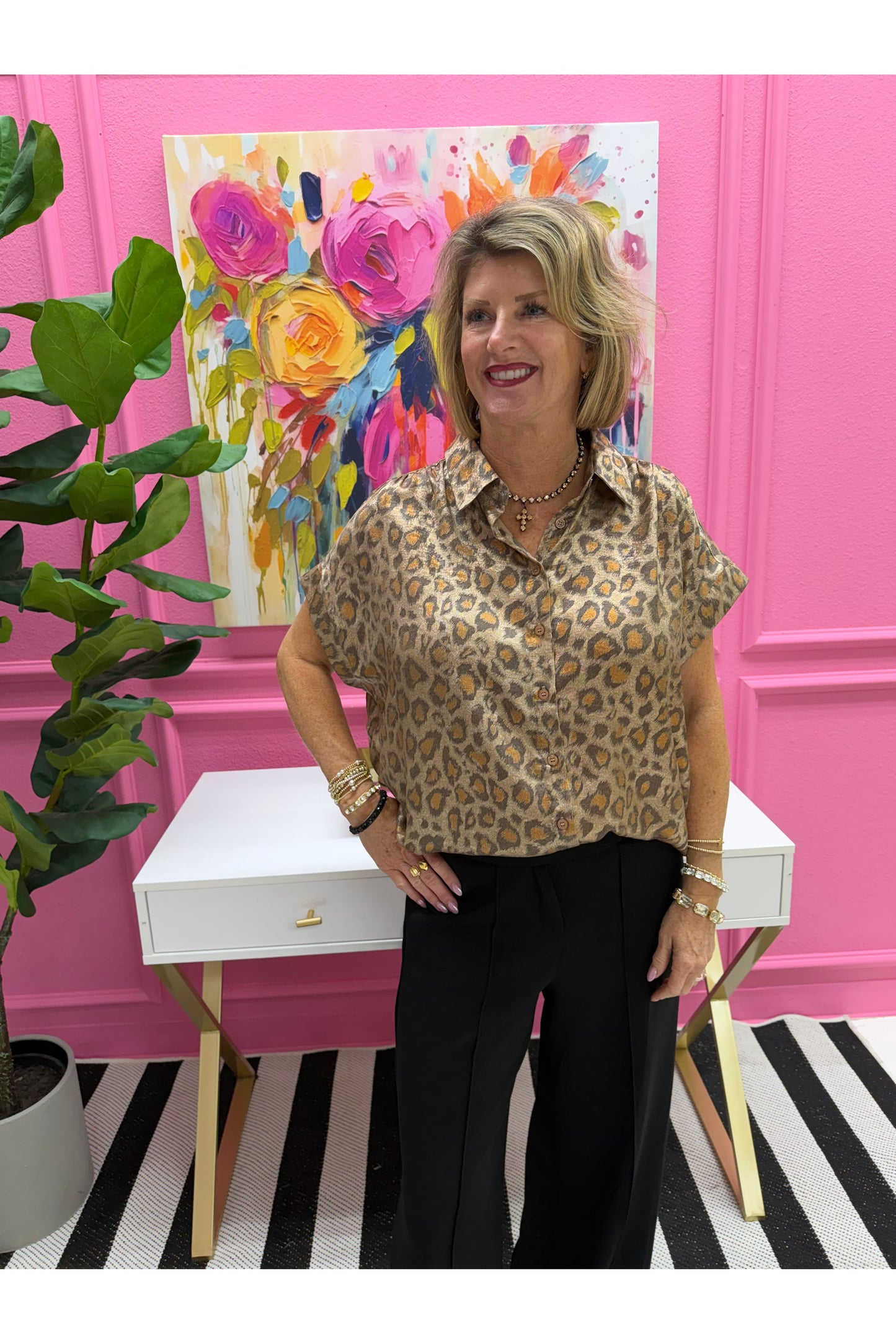 Hannah Metallic Animal Print Blouse