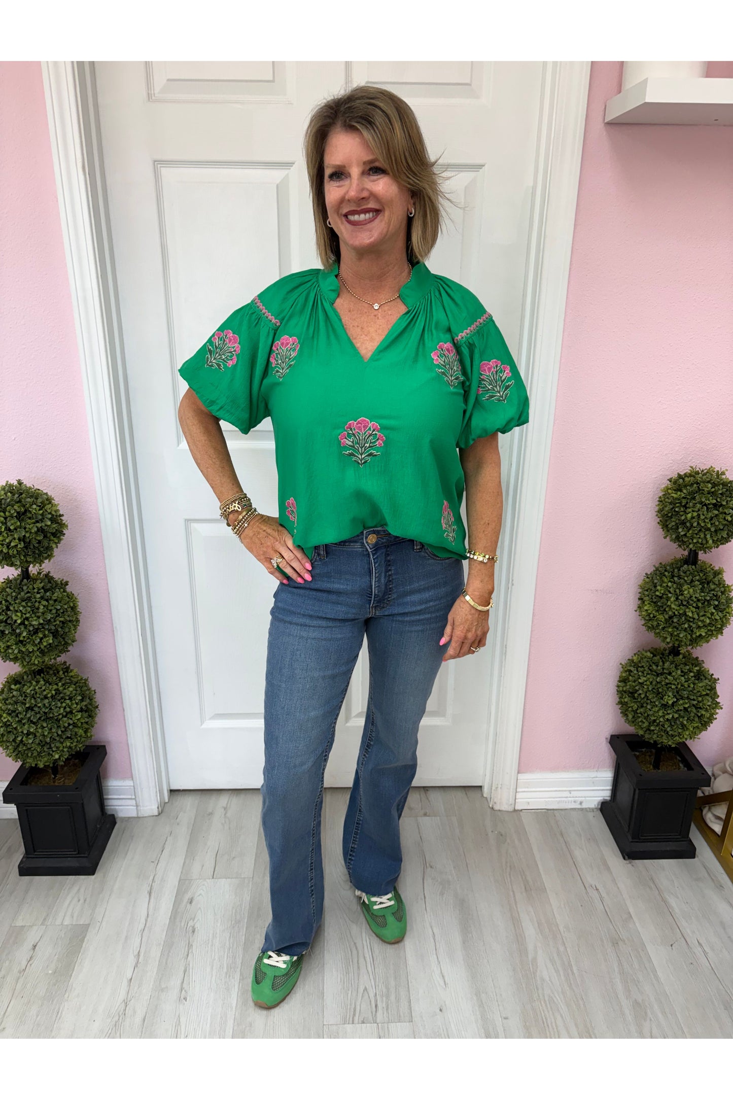 Kelly Embroidered Puff Sleeve Blouse