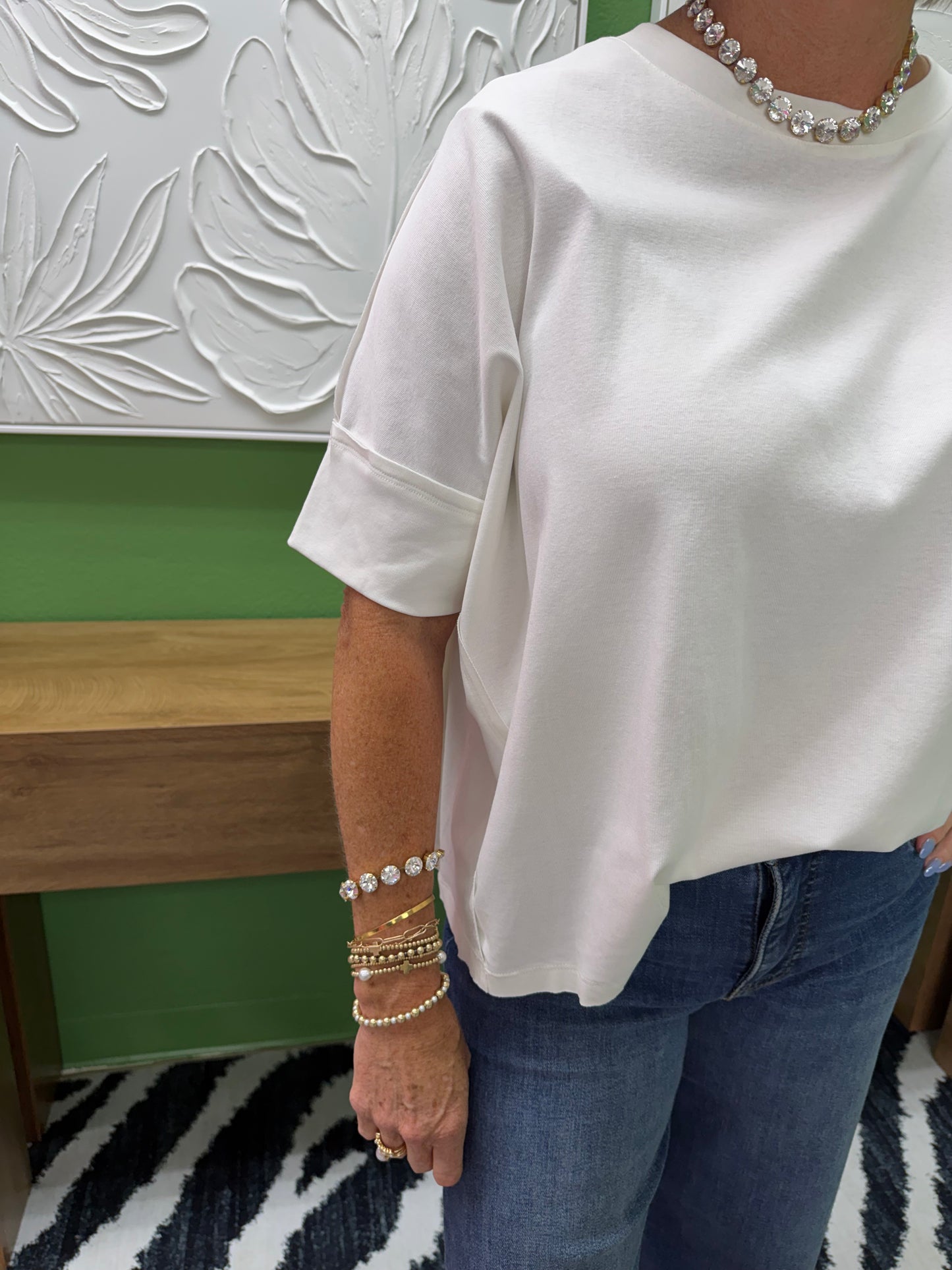 Cammie Oversized Pullover Round Neck Band Short Sleeve