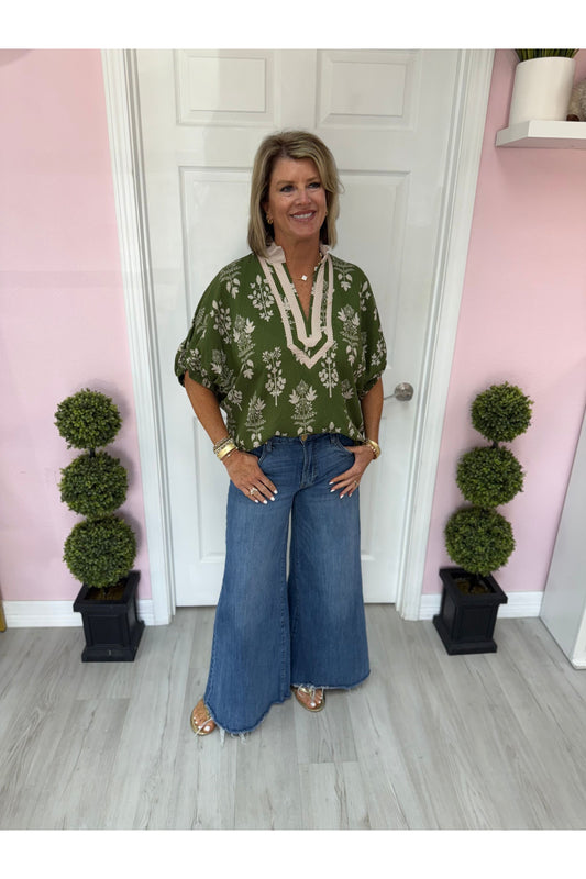 Heather Olive Dolman Sleeve Blouse