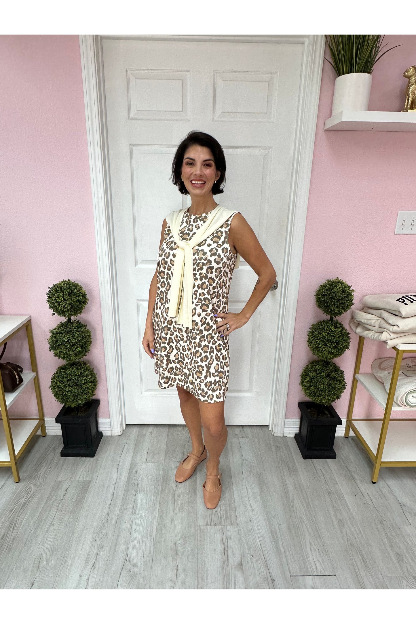 Illiana Animal Print Mini Dress with Scarf Overlay