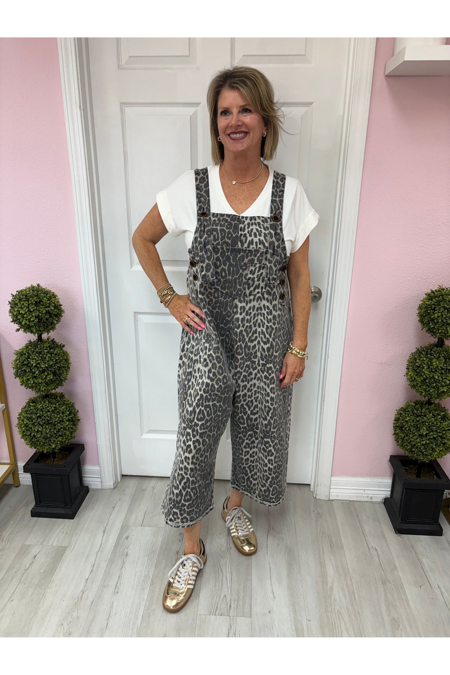 Animal Print Oversized Overalls